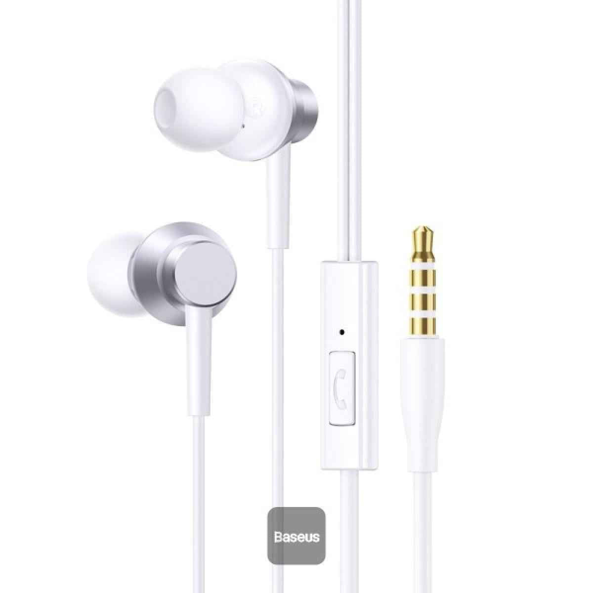 Baseus Encok Hz11 3.5mm Jack Wired Earphone, Universal Headset In Ear Headphone With Mic White