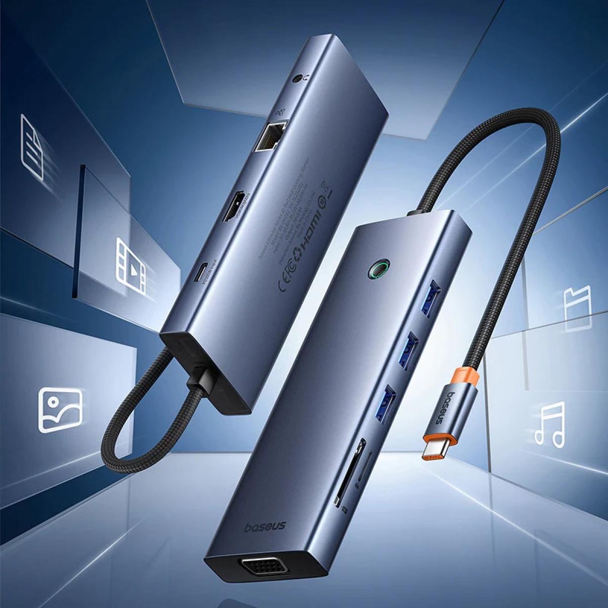 Baseus UltraJoy Series 10 - Port HUB Docking Station, Type - C to HDMI, VGA, 3xUSB 3.0, PD, RJ45, SD/TF - Space Gray