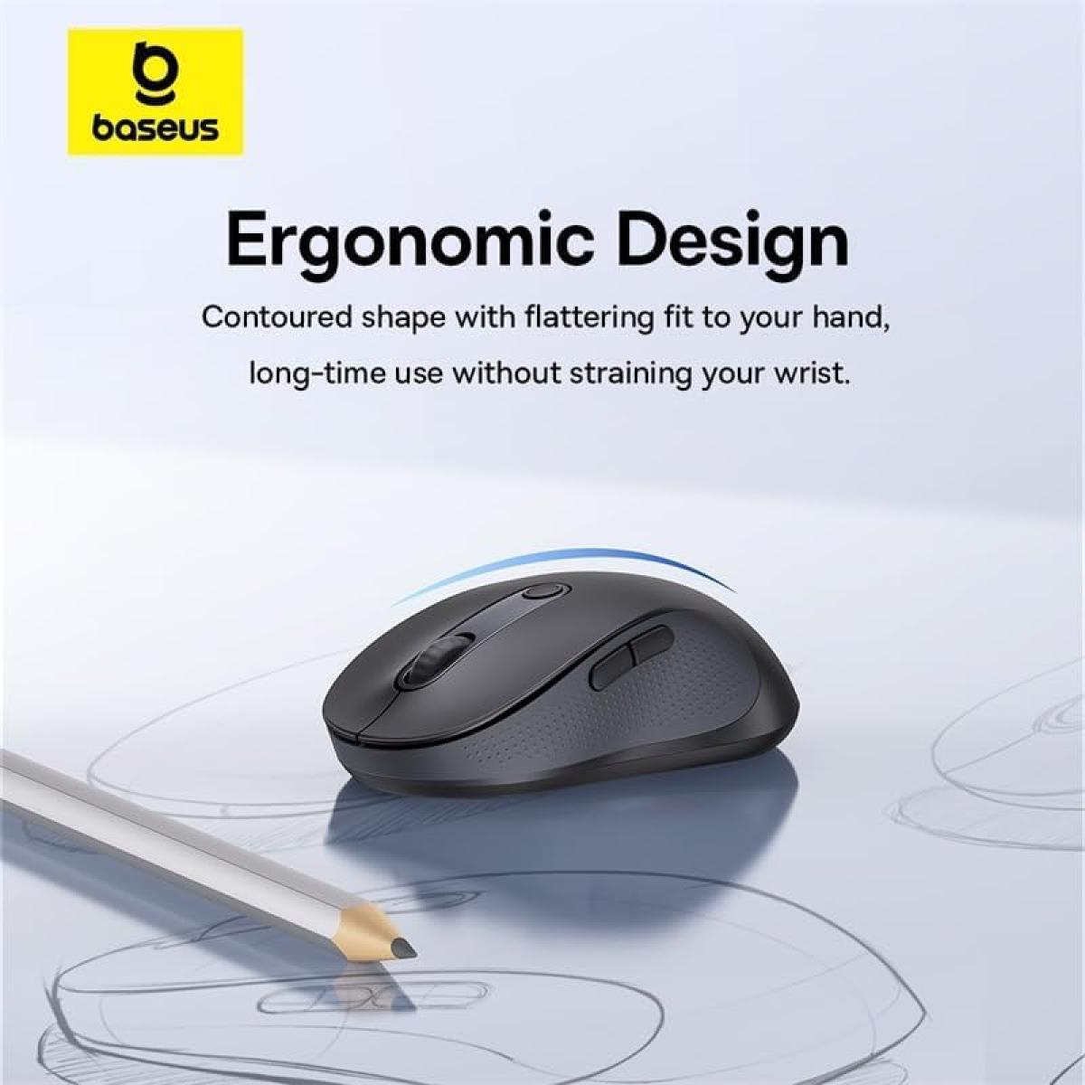 Baseus F02 Ergonomic Dual - Mode Wireless Mouse Bluetooth 5.2 and 2.4Ghz Connectivity, Silent Buttons, 5 DPI Modes - Black