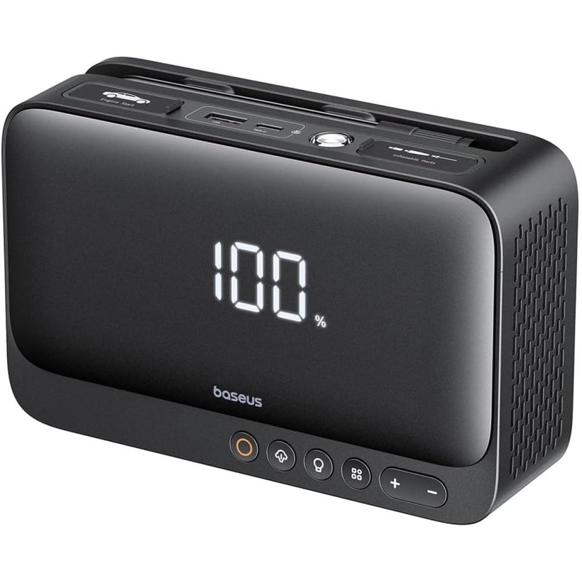 Baseus Super Energy Series 4 In 1 Car Jump Starter, Flashlight, Power Bank, Inflate Your Wheels 6000mah Battery Capacity Black