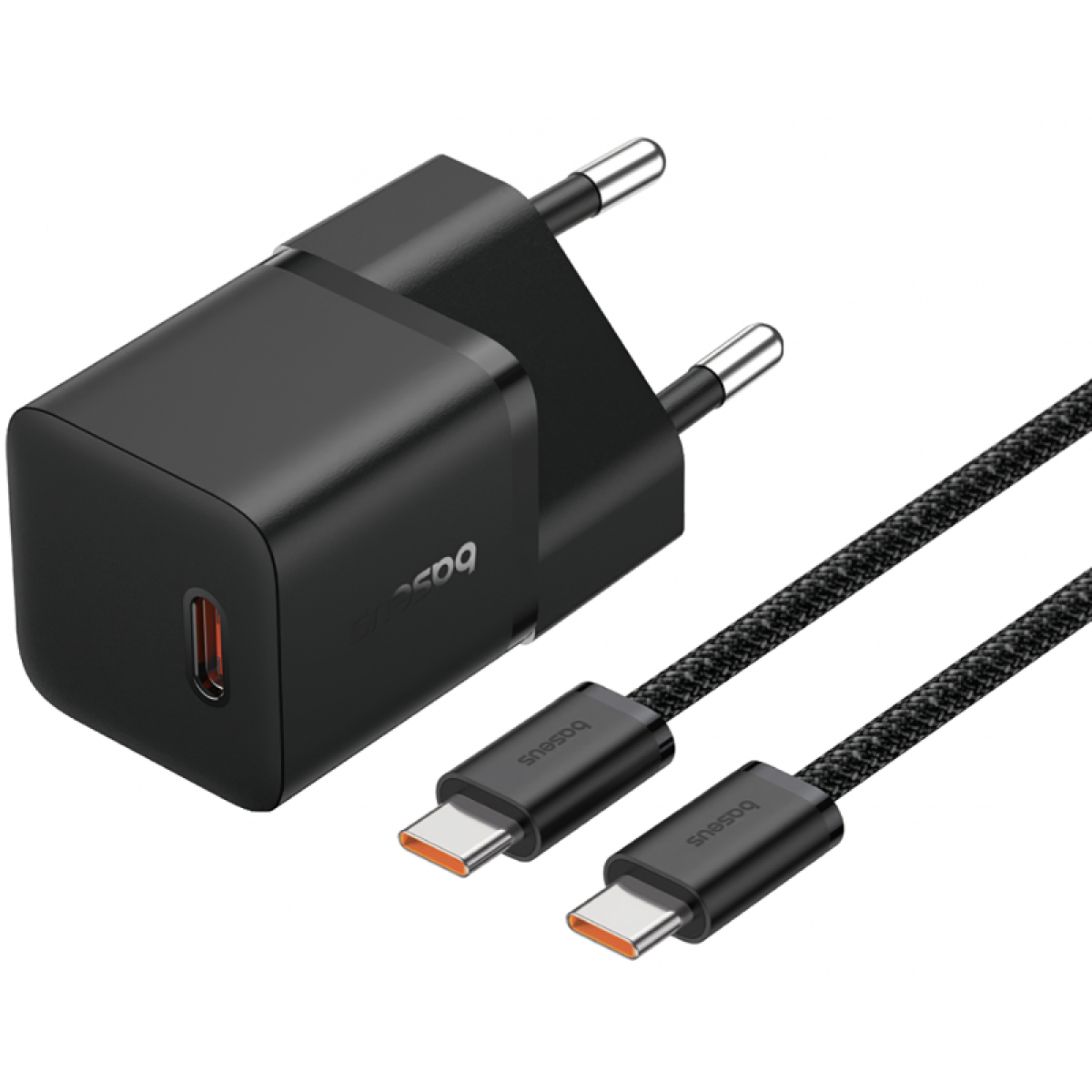 Baseus Gan5 Fast Charger (mini) 1c 20w Eu Cluster Black (with: Baseus Dynamic 3 Series Fast Charging Data Cable Type C To Type C 100w 1m Cluster Black)
