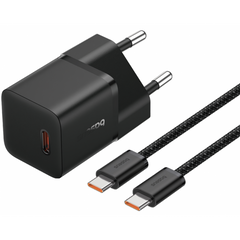 Baseus GaN5 Fast Charger (mini) 1C 20W EU Cluster Black (With: Baseus Dynamic 3 Series Fast Charging Data Cable Type-C to Type-C 100W 1m Cluster Black)