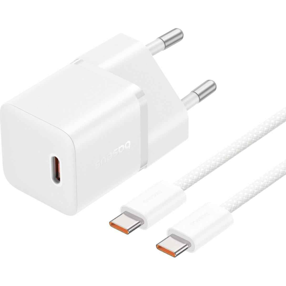 Baseus Gan5 Fast Charger (mini) 1c 20w Eu Moon White (with: Baseus Dynamic 3 Series Fast Charging Data Cable Type C To Type C 100w 1m Moon White)