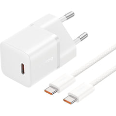 Baseus Gan5 Fast Charger (mini) 1c 20w Eu Moon White (with: Baseus Dynamic 3 Series Fast Charging Data Cable Type C To Type C 100w 1m Moon White)