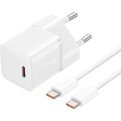 Baseus Gan5 Fast Charger (mini) 1c 20w Eu Moon White (with: Baseus Dynamic 3 Series Fast Charging Data Cable Type C To Type C 100w 1m Moon White)