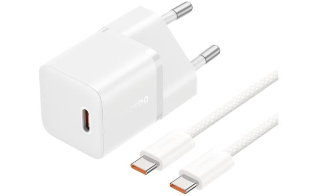 Baseus Gan5 Fast Charger (mini) 1c 20w Eu Moon White (with: Baseus Dynamic 3 Series Fast Charging Data Cable Type C To Type C 100w 1m Moon White) Baseus Gan5 Fast Charger (mini) 1c 20w Eu Moon White (with: Baseus Dynamic 3 Series Fast Charging Data Cable Type C To Type C 100w 1m Moon White)