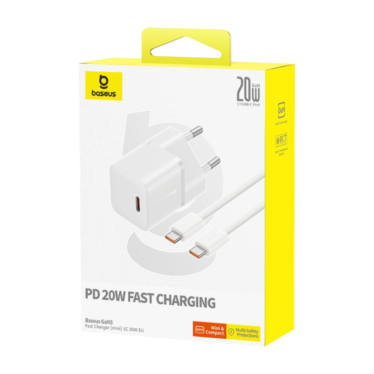Baseus Gan5 Fast Charger (mini) 1c 20w Eu Moon White (with: Baseus Dynamic 3 Series Fast Charging Data Cable Type C To Type C 100w 1m Moon White) Baseus Gan5 Fast Charger (mini) 1c 20w Eu Moon White (with: Baseus Dynamic 3 Series Fast Charging Data Cable Type C To Type C 100w 1m Moon White)