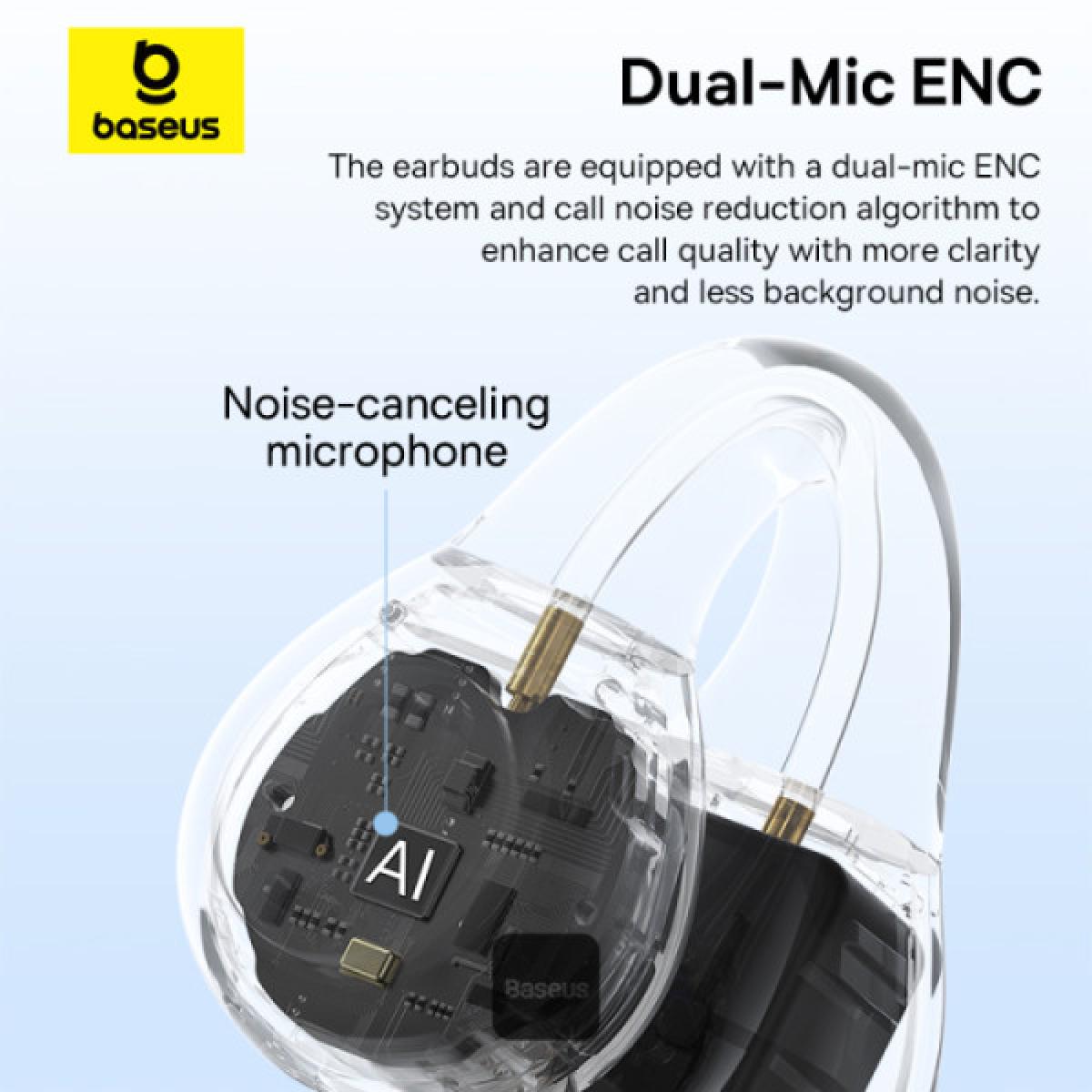 Baseus Airgo Enc AS01 Open Ear Clip On Wireless Earbuds for Sports Up to 25 Hours Of Playback White