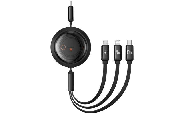Baseus Free2draw Retraable Crystal Fast Charging Data Cable Type C To M+l+c 100w 1.1m Cluster Black Baseus Free2draw Retraable Crystal Fast Charging Data Cable Type C To M+l+c 100w 1.1m Cluster Black