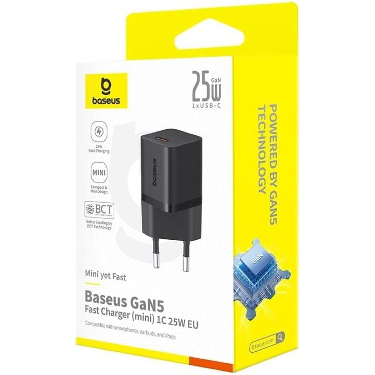 Baseus GAN5 Fast Charger (mini) 1c 25w EU Cluster Supports Pps, Pd 3.0, Qc 3.0 Black