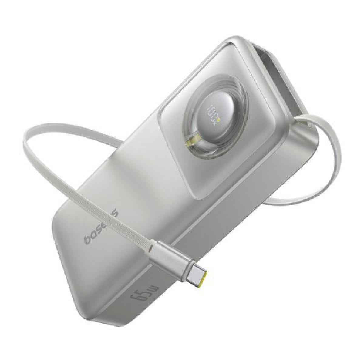 Baseus Free2pull 20000mah Power Bank With Built In Retraable Type C Cable For Laptop 65w Fast Charging, Digital Display Silver