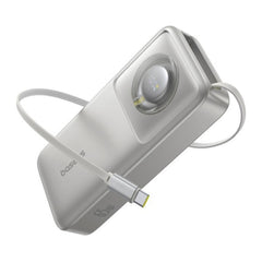Baseus Free2Pull 20000mAh Power Bank with Built-in Retractable Type-C Cable for Laptop - 65W Fast Charging, Digital Display - Silver