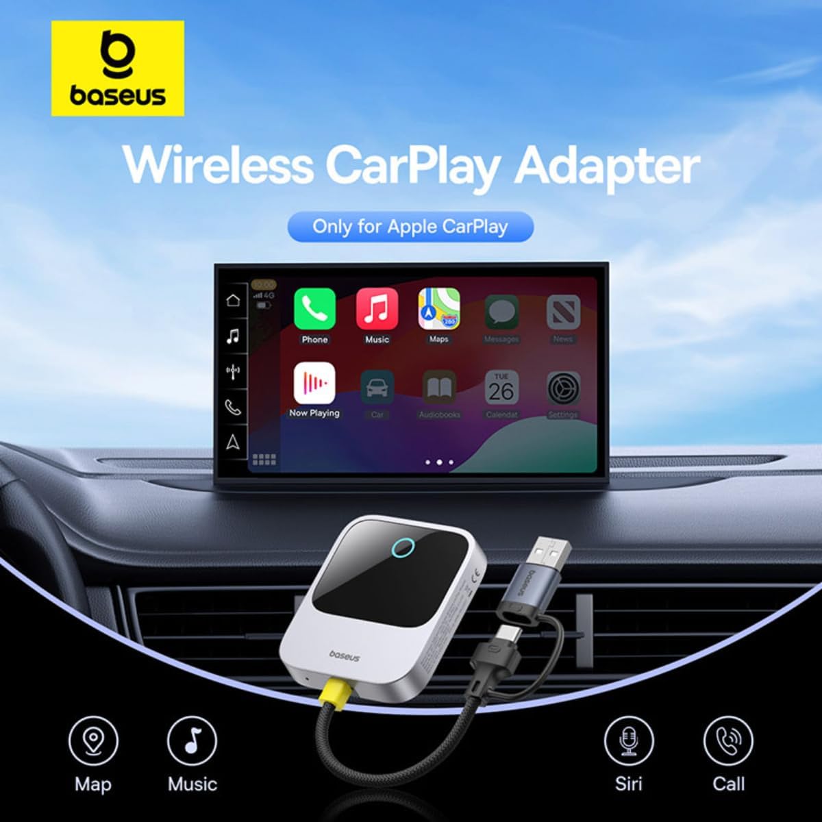 Baseus Wireless Carplay Adapter for Iphone Converts Wired Carplay to Wireless