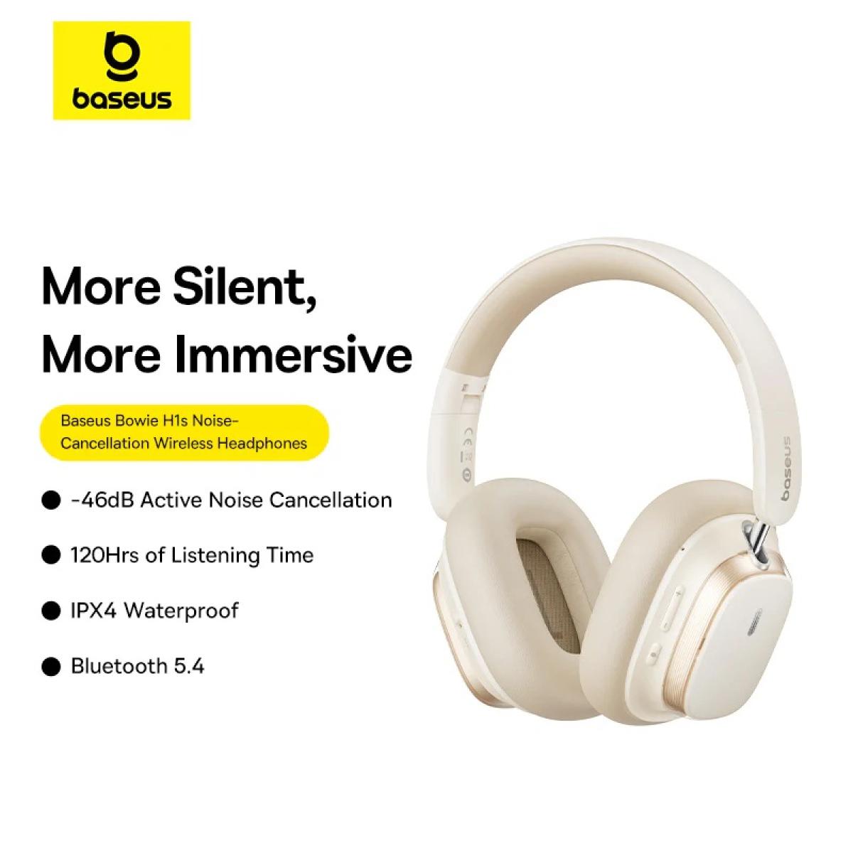 Baseus Bowie H1s Bluetooth Headset Foldable, Aive Noise Cancelling Wireless Over Ear Headphone, Px4 Waterproof, Up To 100hrs White Baseus Bowie H1s Bluetooth Headset Foldable, Aive Noise Cancelling Wireless Over Ear Headphone, Px4 Waterproof, Up To 100hrs White