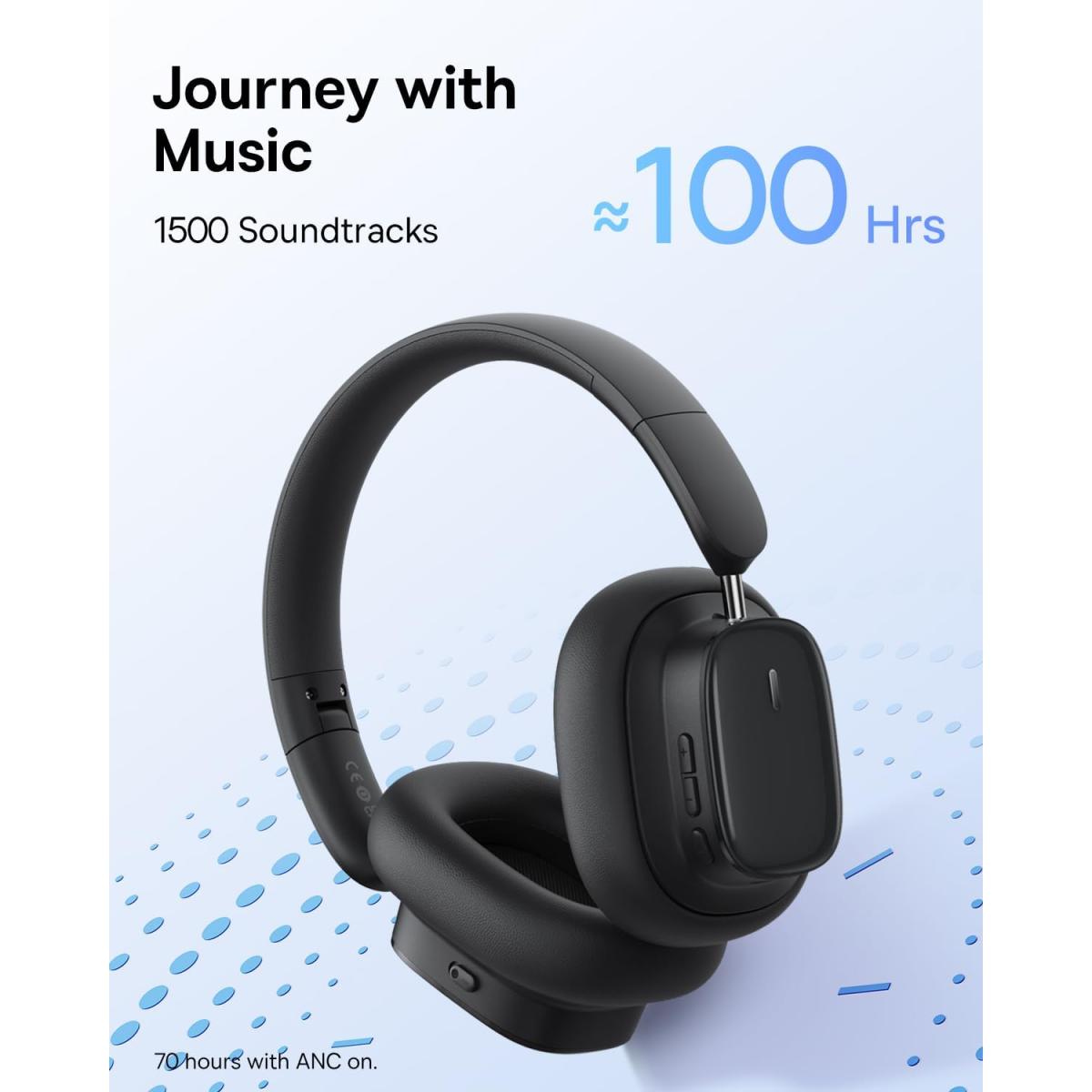 Baseus Bowie H1s Bluetooth Headset Foldable, Aive Noise Cancelling Wireless Over Ear Headphone, Px4 Waterproof, Up To 100hrs Black Baseus Bowie H1s Bluetooth Headset Foldable, Aive Noise Cancelling Wireless Over Ear Headphone, Px4 Waterproof, Up To 100hrs Black