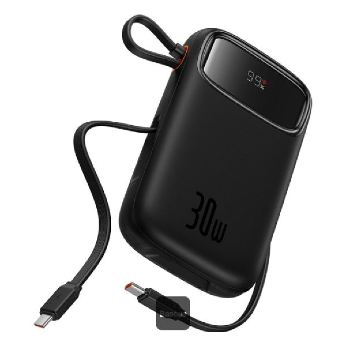 Baseus Qpow2 20000mah Digital Display Fast Charge Power Bank 30w With Built In Dual Type C Cable Black