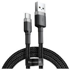 Baseus Cafule Series Usb A To Type C Cable 3a Fast Charge & 480mbps High Speed Data Transfer, Nylon Braided, 1m Black