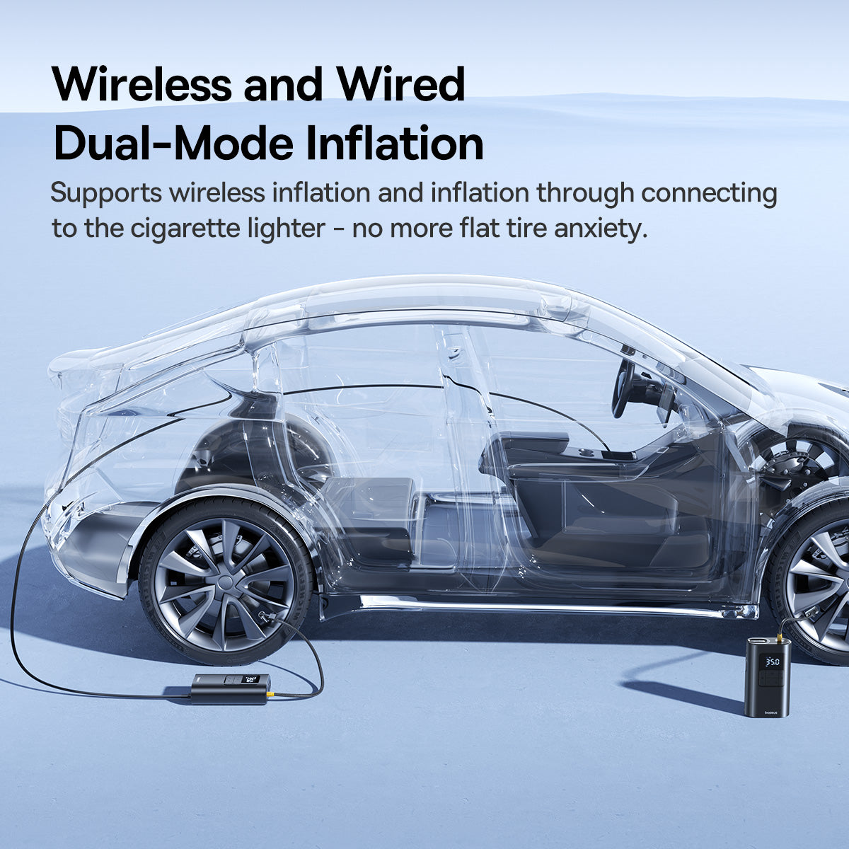 Baseus Car Tire Inflator Pumper VA1 Dual Power Wired & Wireless with Flashlight 6000mAh Power - Bank Baseus Car Tire Inflator Pumper VA1 Dual Power Wired & Wireless with Flashlight 6000mAh Power - Bank