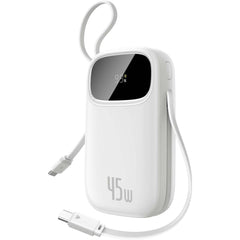 Baseus Qpow 3 Digital Display Power Bank with 2 Built-in USB-C Cables 10000mAh 45W Cosmic - White