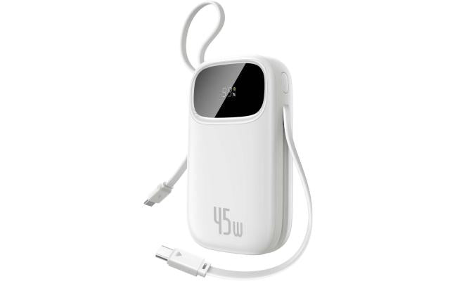 Baseus Qpow 3 Digital Display Power Bank With 2 Built In Usb C Cables 10000mah 45w Cosmic White Baseus Qpow 3 Digital Display Power Bank With 2 Built In Usb C Cables 10000mah 45w Cosmic White
