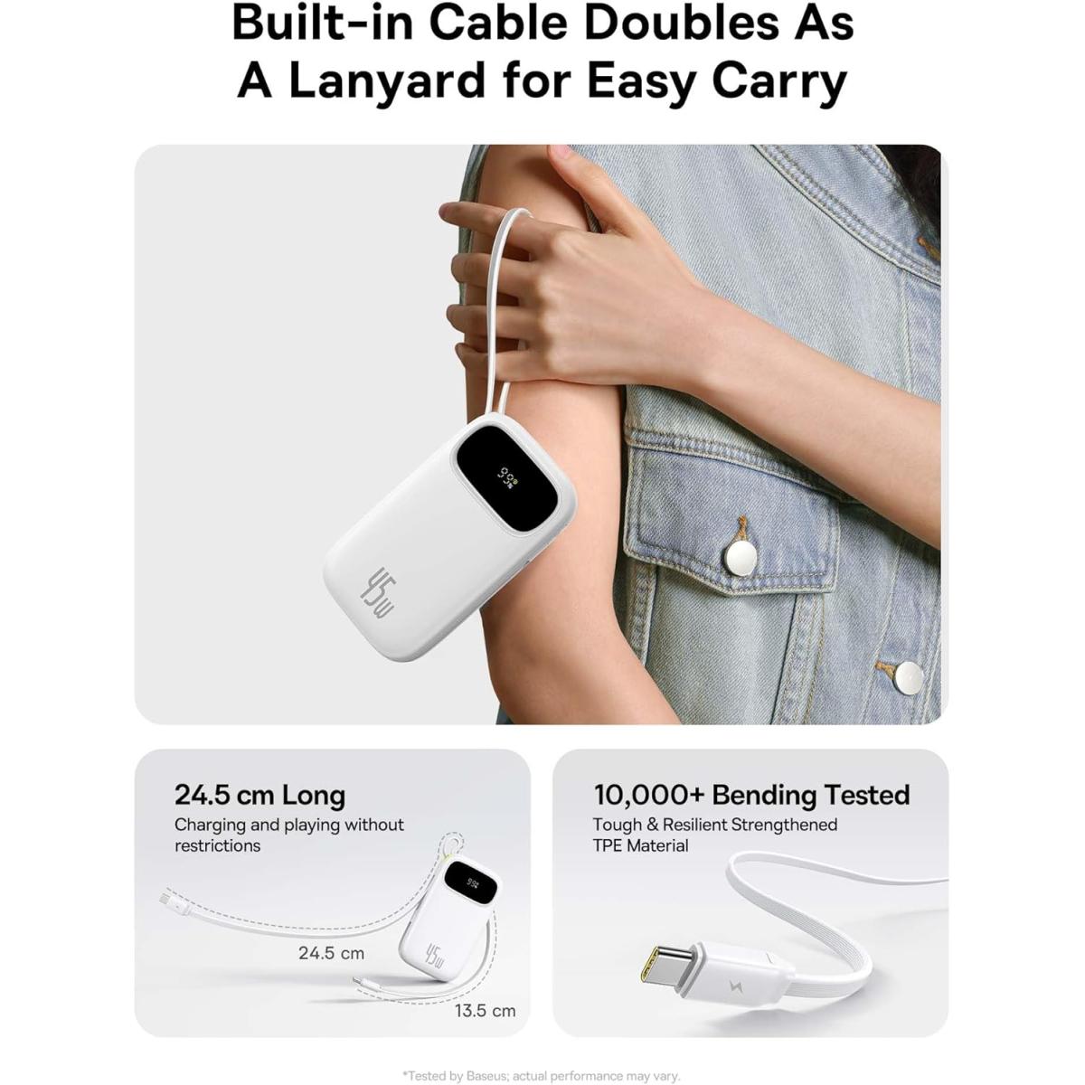 Baseus Qpow 3 Digital Display Power Bank With 2 Built In Usb C Cables 10000mah 45w Cosmic White Baseus Qpow 3 Digital Display Power Bank With 2 Built In Usb C Cables 10000mah 45w Cosmic White