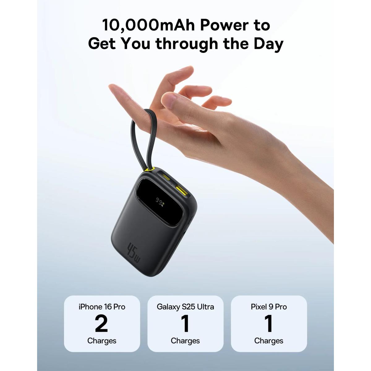 Baseus Qpow 3 Digital Display Power Bank With 2 Built In Usb C Cables 10000mah 45w Cosmic Black Baseus Qpow 3 Digital Display Power Bank With 2 Built In Usb C Cables 10000mah 45w Cosmic Black