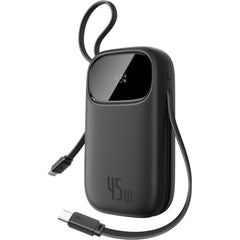 Baseus Powerbank 20000mAh 45W with Integrated USB-C Cable, Power Bank PD3.0 QC4.0 Fast Charging Battery Pack, 3 C and 1 A, Portable Charger for iPhone 17/Air/16/15/14 Pro Max, iPad, Galaxy, Black