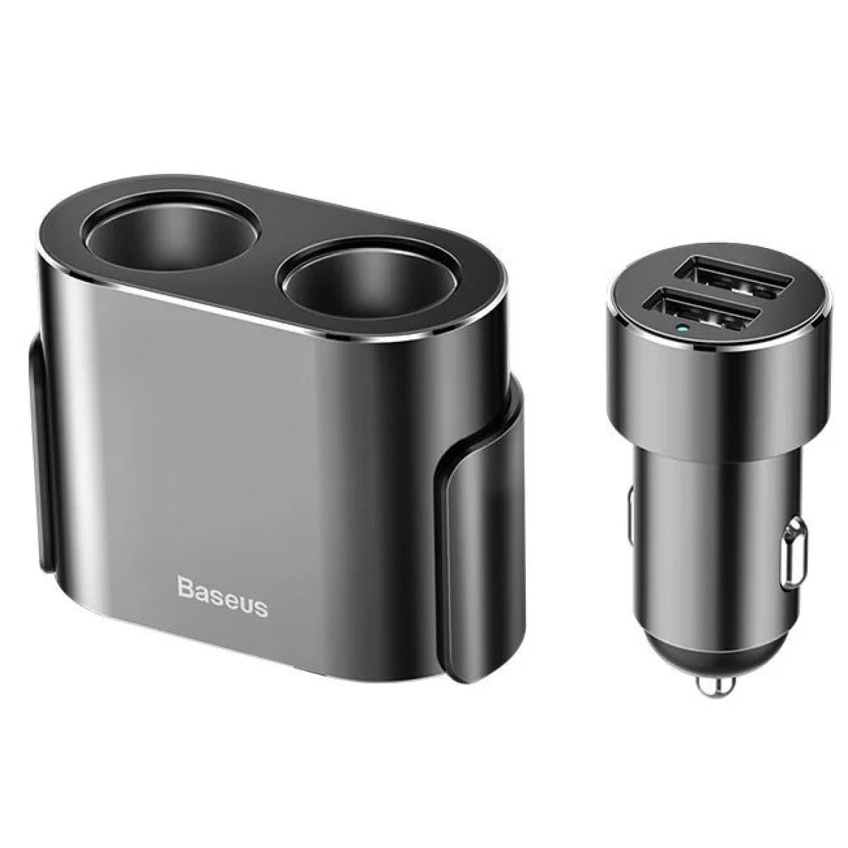 Baseus High Efficiency One to Two Cigarette Lighter (dual-cigarette lighter 80W +dual USB 3.1A) - Black
