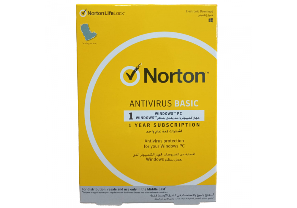 Norton AntiVirus Basic 1 User 1 Year Windows Security Software ESD Official Middle East Version