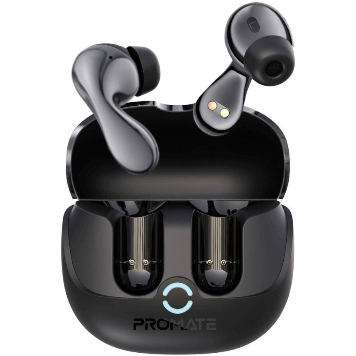 Promate Baton True Wireless Earbuds With Aive And Environmental Noise Cancellation, Bluetooth 5.4, Low Latency Game Mode, 4 Mics For Superior Sound Quality, Transparency Mode, 40hrs Playtime Black