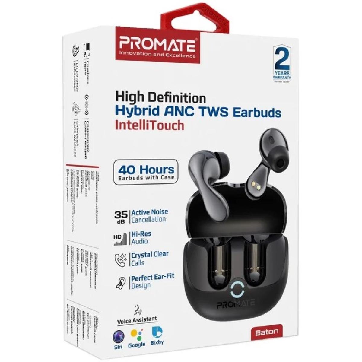 Promate Baton True Wireless Earbuds With Aive And Environmental Noise Cancellation, Bluetooth 5.4, Low Latency Game Mode, 4 Mics For Superior Sound Quality, Transparency Mode, 40hrs Playtime Black Promate Baton True Wireless Earbuds With Aive And Environmental Noise Cancellation, Bluetooth 5.4, Low Latency Game Mode, 4 Mics For Superior Sound Quality, Transparency Mode, 40hrs Playtime Black