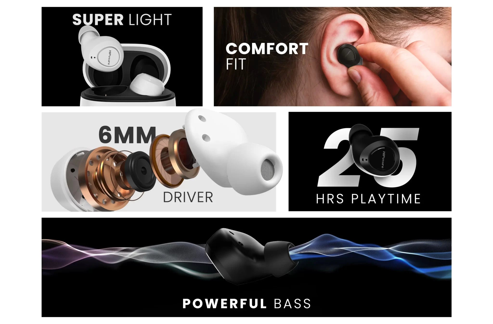 Hifuture Olymbuds3 Comfort Fit Wireless Earbuds, Up To 25hrs Playtime, Ipx5 Waterproof, Comfort Fit, 6mm Driver, Powerful Bass, Light Weight, Smart Touch Controls, Ai Voice Assistant Black Hifuture Olymbuds3 Comfort Fit Wireless Earbuds, Up To 25hrs Playtime, Ipx5 Waterproof, Comfort Fit, 6mm Driver, Powerful Bass, Light Weight, Smart Touch Controls, Ai Voice Assistant Black