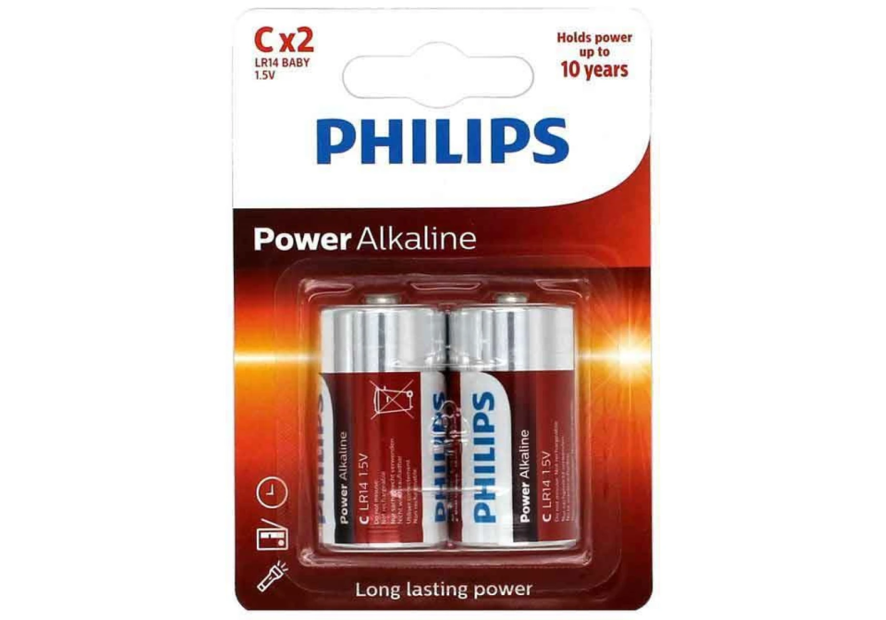 Philips Power Alkaline Batteries C - Pack of 2