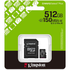 Kingston SDCS3/512GB Canvas Sele Plus 512 GB microSDXC Card Up to 150MB/s A1 Class 10 UHS-I with Adapter