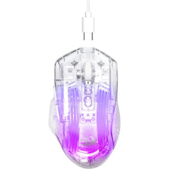 Redragon M695 Wired Gaming Mouse, 24,000 DPI, 7 Programmable Button, 2 Side Buttons, 8 RGB LED Backlit Mode, Clear Transparent Shell, Light up Gamer Mice, Soft Cable for PC/Mac/Xbox, White