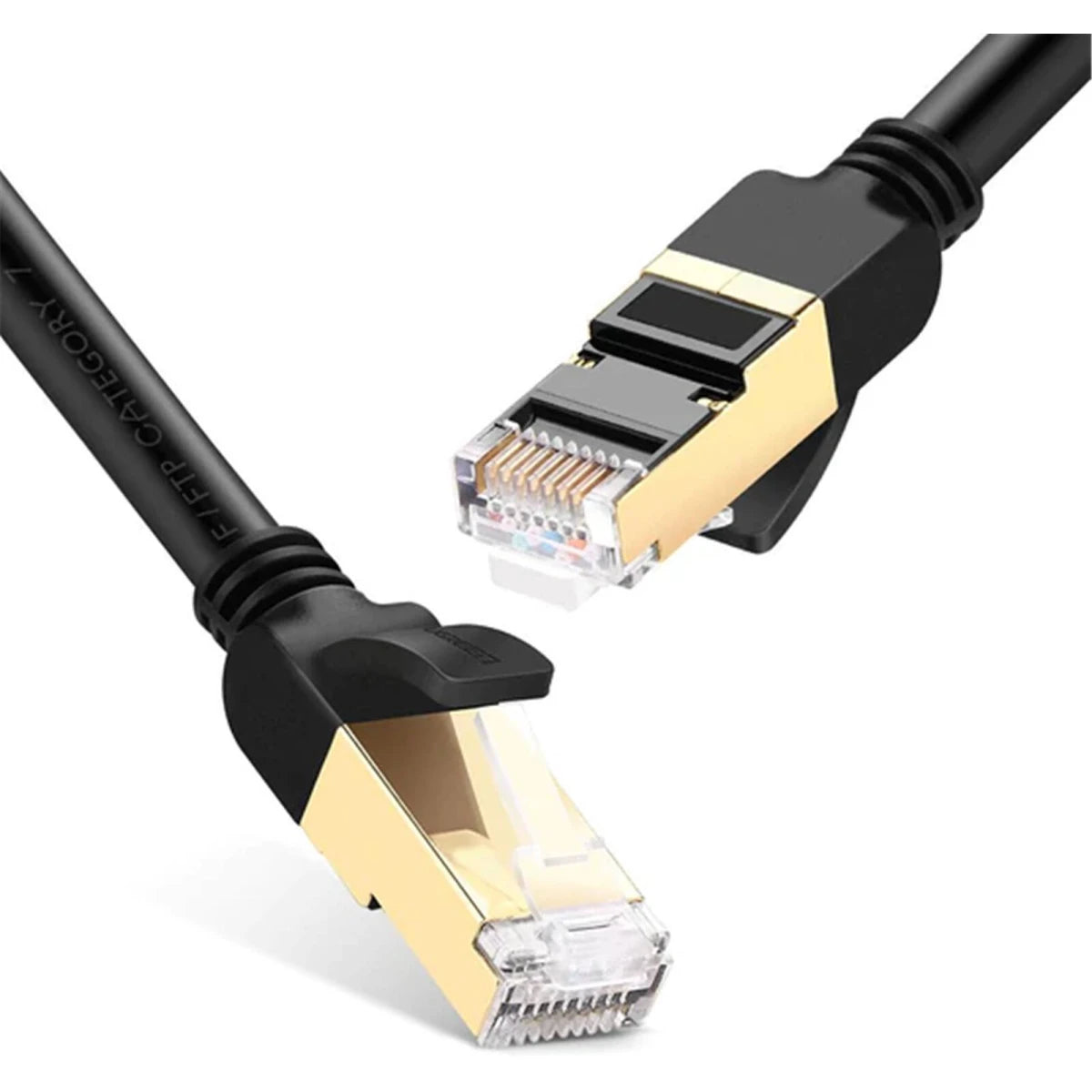 UGREEN UTP Cat 7 STP Round Wire Network Cable, 10Gbps High Speed, Gold Platted, 26 AWG, Plug & Play, Universal Compatibility Support All Devices With RJ45 Port, 2 Meter, Black