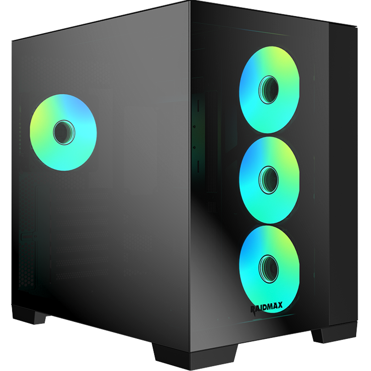 Raidmax Infinita Series i610CBF Chrome Dual Chamber ATX 2 Side Tempered Glass Support Back Cone Design 4x 120mm ARGB Fan Preinstalled Supports Up to 400mm GPU & USB C - Black
