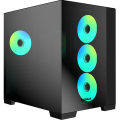 Raidmax Infinita Series i610CBF Chrome Dual Chamber ATX 2 Side Tempered Glass Support Back Cone Design 4x 120mm ARGB Fan Preinstalled Supports Up to 400mm GPU & USB C - Black
