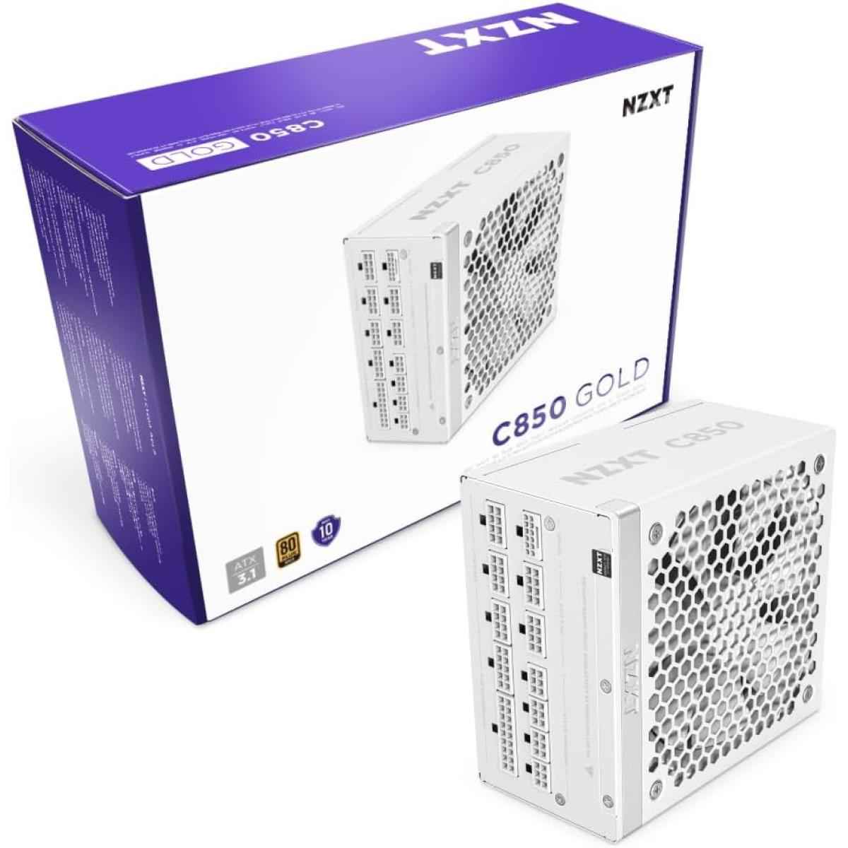 NZXT C850, 850W 80+ Gold Full Modular ATX (3.1) (PCIe 5.1) Gaming Power Supply w/ 135mm fluid dynamic bearing fan with Zero Fan Mode (White) | PA-8G2BW-UK |