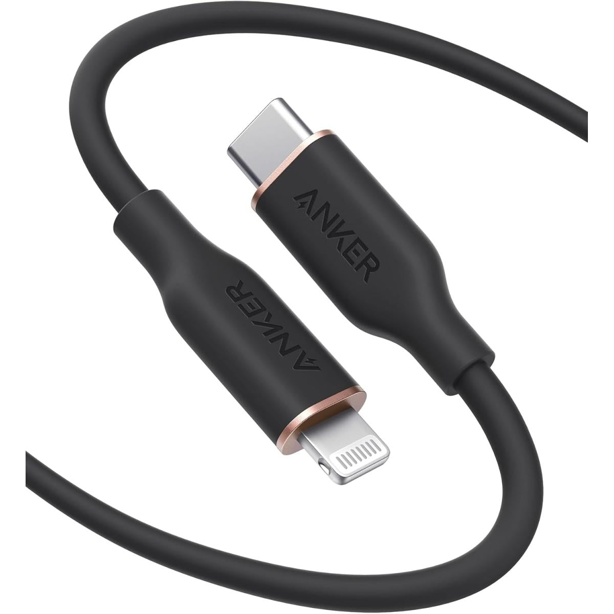 Anker CA-A8663 USB-C to Lightning Cable, (Midnight Black, 1.8M), MFi Certified, Powerline III Flow Silicone Fast Charging Cable for iPhone 13 13 Pro 12 11 X XS XR 8 Plus - Back