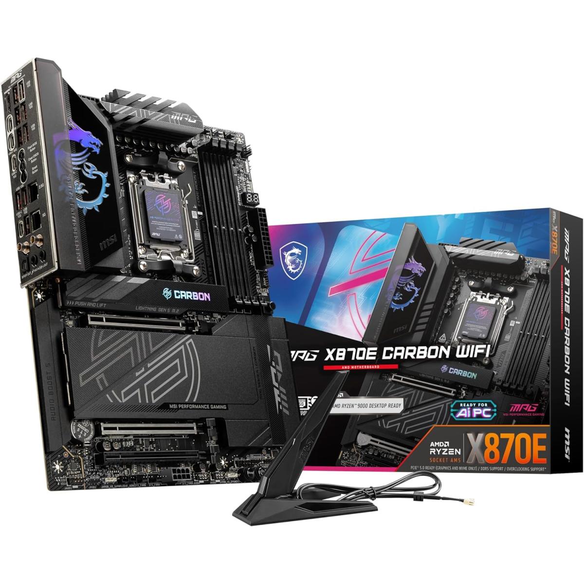 Msi Mpg X870e Carbon Wi Fi Am5 Atx Amd X870e Chipset Ddr5 4x M.2 Slots, 3x Pci E X16 Slots, Wi Fi 7 & Bt5.4 Conneivty, Black - CompuMe
