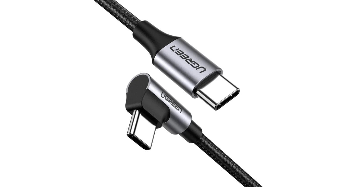 UGREEN US255 USB-C to 90° Angled USB-C Cable 1M – Gray/Black | 50123