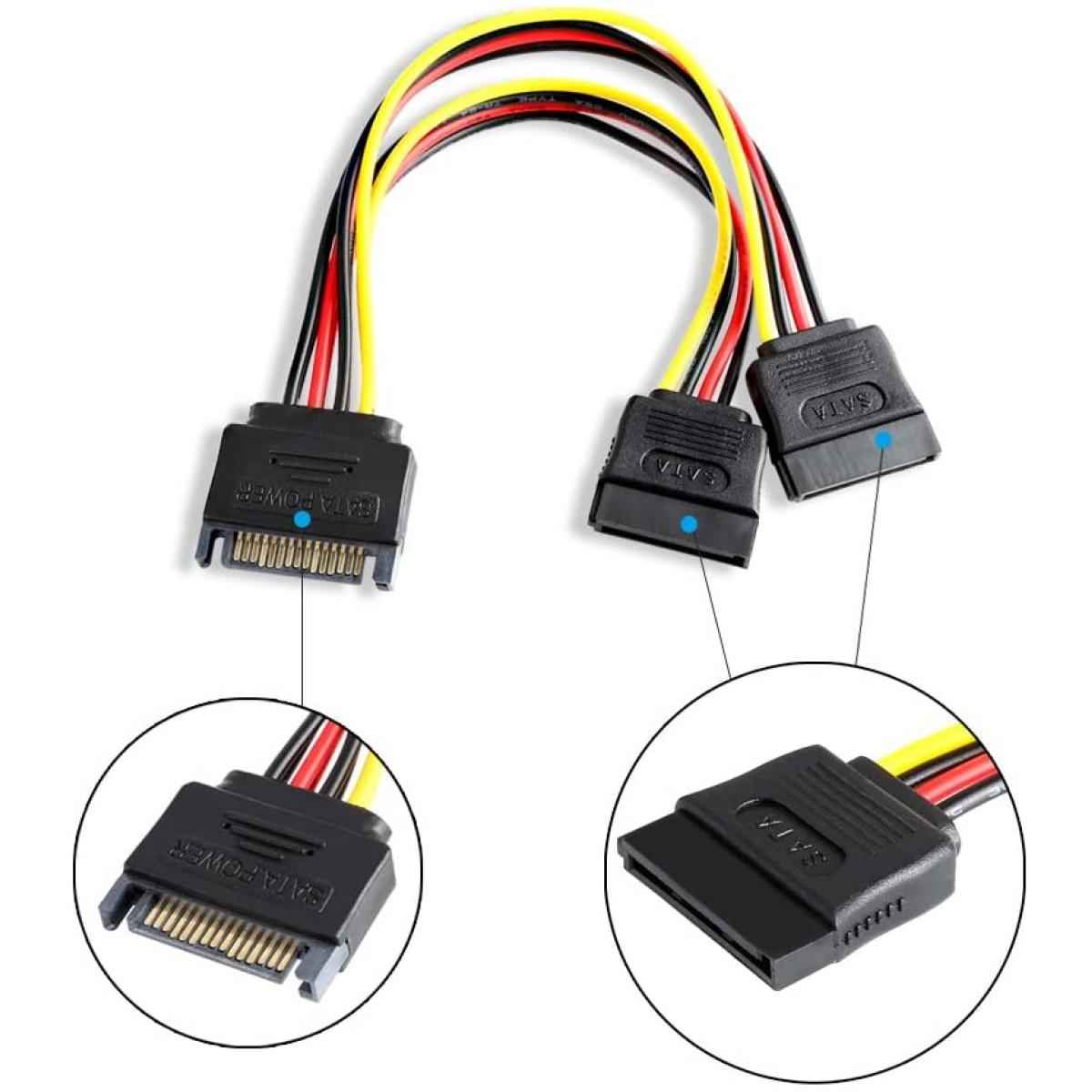 Electop SATA Power Splitter Cable, 6 Inch 15 Pin SATA Male to Dual Female Power Cable