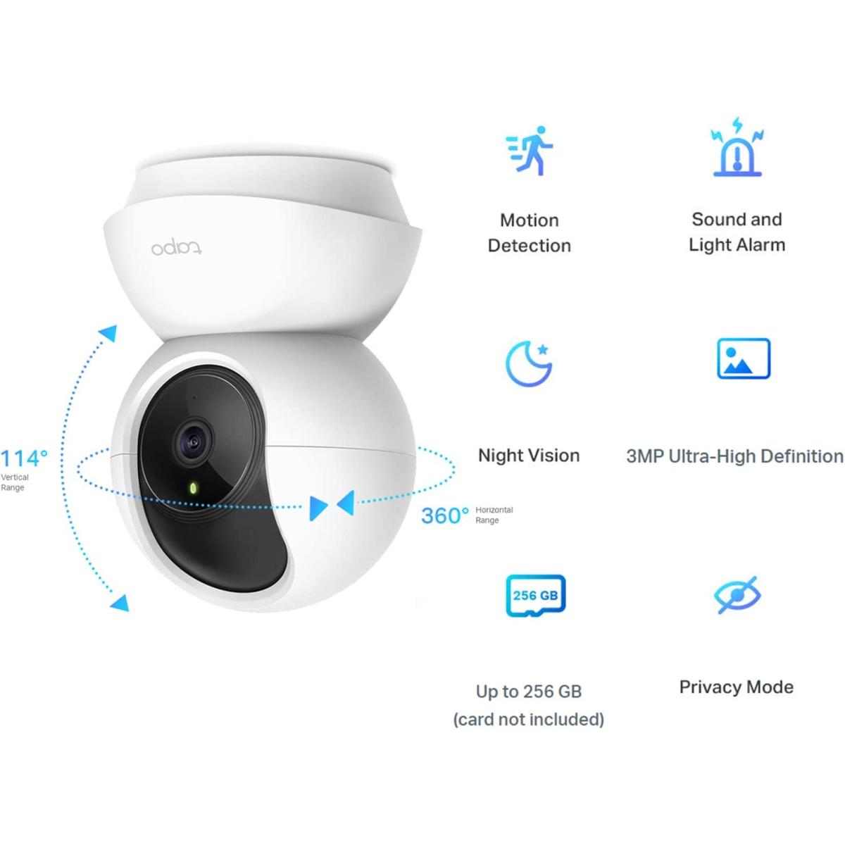 TP - Link Tapo C210 2K (3MP) Pan/Tilt Home Security Wi - Fi Camera Night Vision Motion Detection Sound and Light Alarm