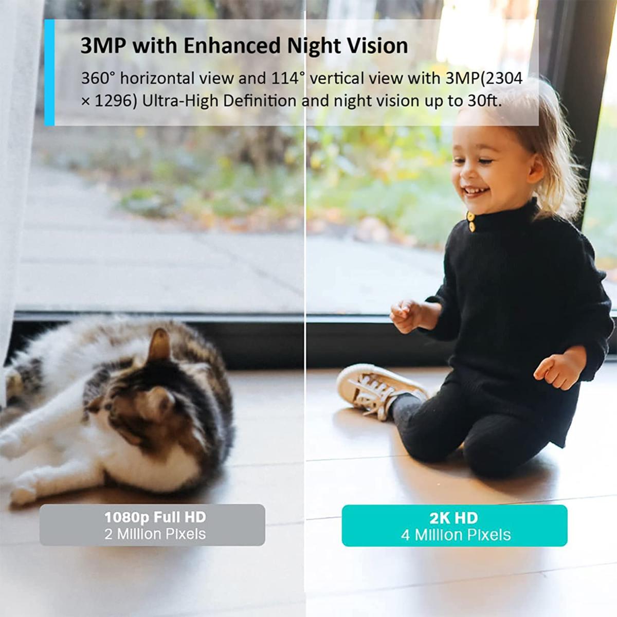 TP - Link Tapo C210 2K (3MP) Pan/Tilt Home Security Wi - Fi Camera Night Vision Motion Detection Sound and Light Alarm