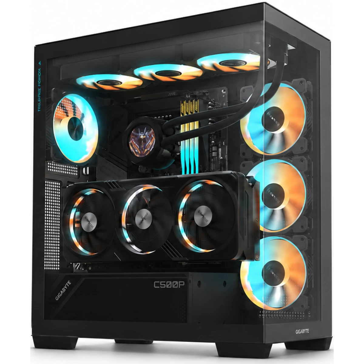 GIGABYTE C500 ATX Computer Case, 410MM/BL ST ATX GPU, Mid Tower Form Factor, RGB Lighting, 3.5" Drive Support, Pre-installed Fan, Built-In Cable Management, Black
