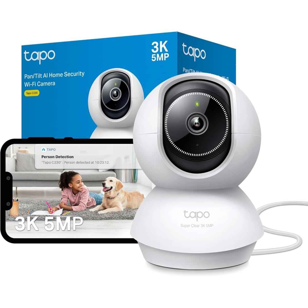Tapo C230 3k 5mp Indoor Camera, Smart Ai Deteions Person Pet Baby Cry, Pan/tilt 360° View, Security Camera No Monthly Fee, Enhanced Night Vision, Two Way Audio, Works With Alexa & Google