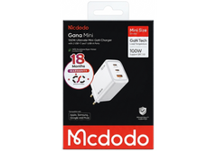 Mcdodo Gana Mini 100W GaN Fast Wall Charger, 3 Ports (2 USB-C, 1 USB-A), Supports Samsung SFC 2.0, White - 18 Months Warranty