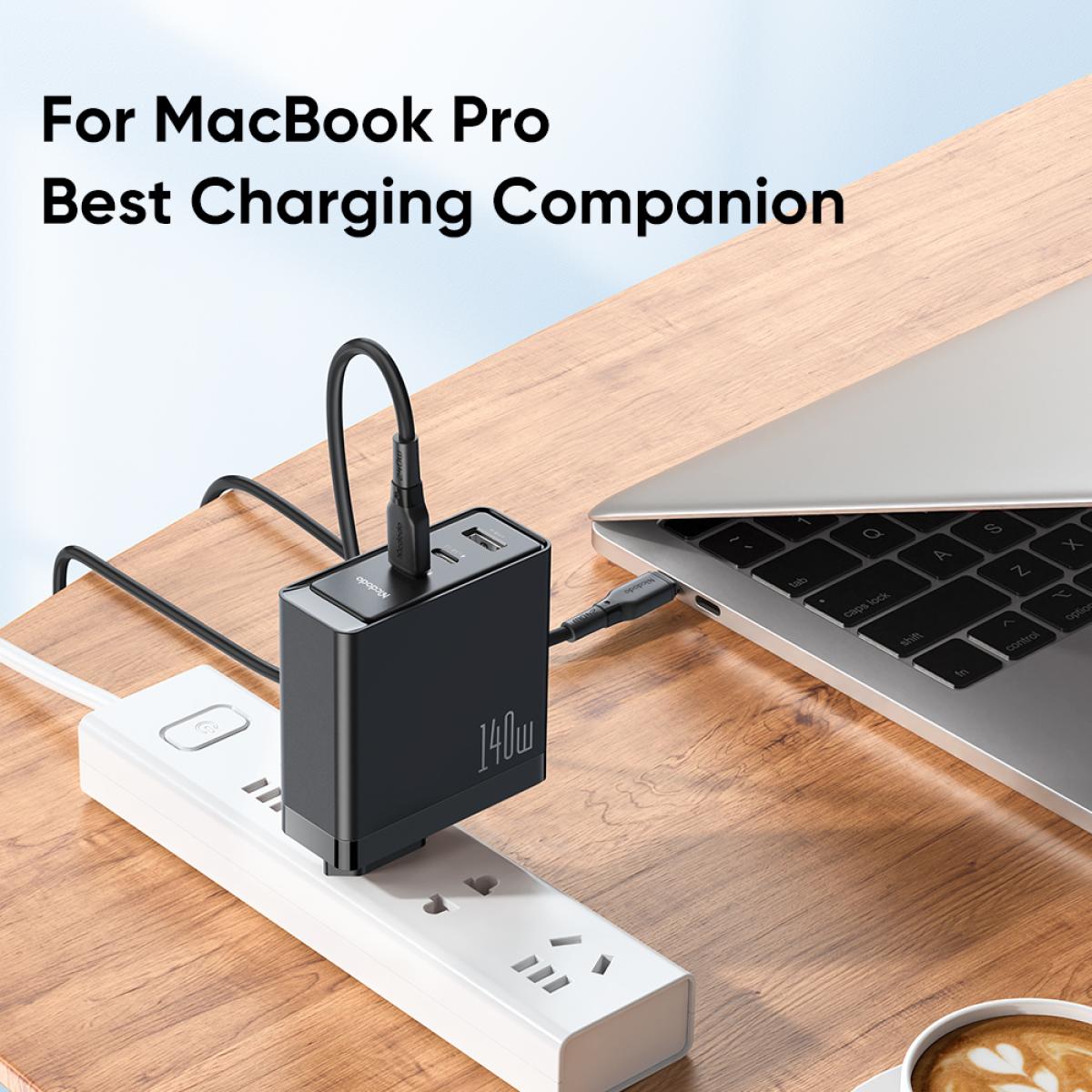 Mcdodo Ch 2913 140w GAN5 Pro Fast Charger with Two USB - C Ports And One USB A Port + 1.2 meter 240w USB - C to USB - C Cable