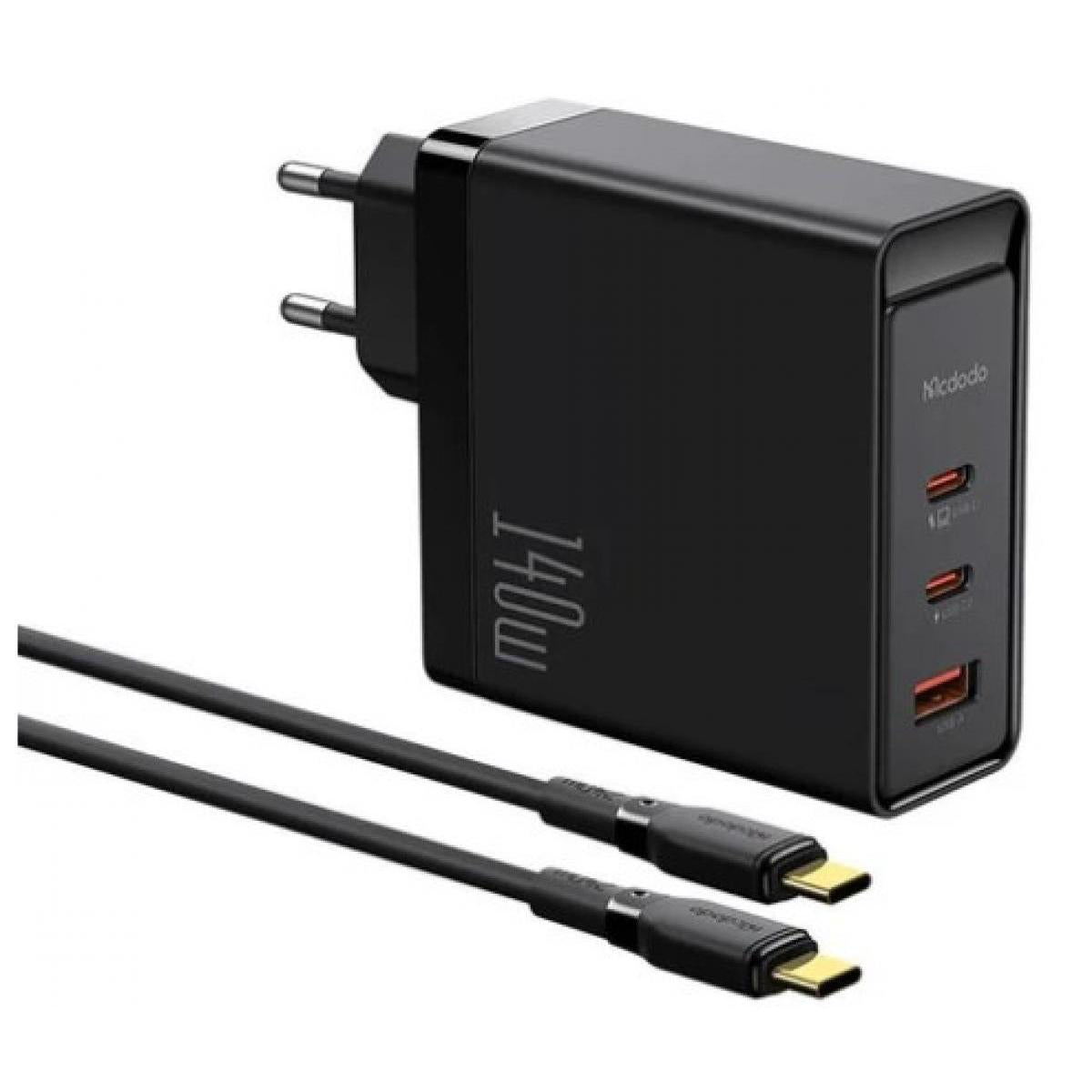 Mcdodo Ch 2913 140w GAN5 Pro Fast Charger with Two USB - C Ports And One USB A Port + 1.2 meter 240w USB - C to USB - C Cable